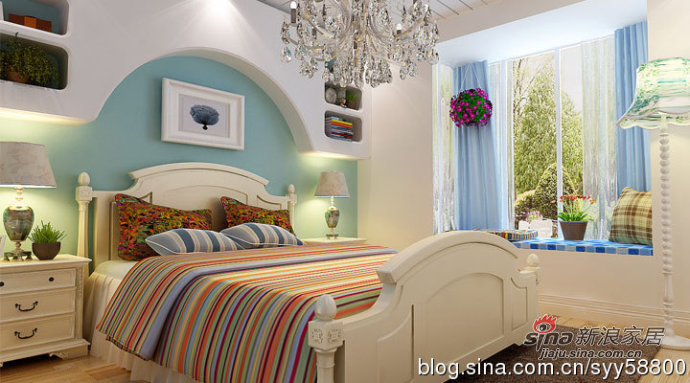地中海 三居 卧室图片来自用户2756243717在欧珀城地中海风情装修110平高品质二居室！12的分享
