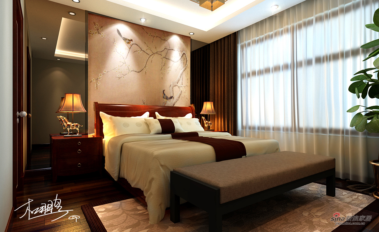 中式 三居 卧室图片来自用户1907659705在【高清】北京风景150平书香世家42的分享