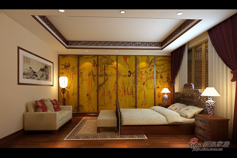 中式 别墅 卧室图片来自用户1907659705在三代同堂 253平中式中韵单元式住宅19的分享