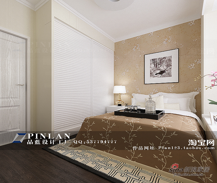 中式 四居 卧室图片来自用户1907658205在【高清】18万装现代感带点中式风格五房88的分享
