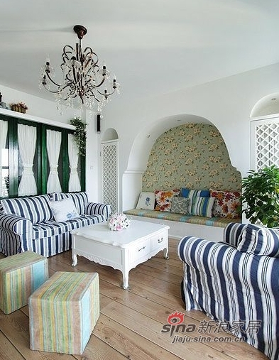 地中海 复式 客厅图片来自佰辰生活装饰在11万装95平地中海浪漫复式72的分享