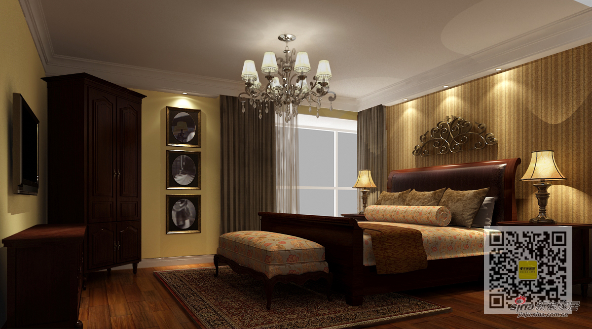 美式 三居 卧室图片来自用户1907686233在美式风格装修设计案例12的分享