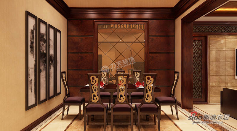 中式 别墅 餐厅图片来自用户1907658205在雍华府别墅265.00㎡-五层3室3厅3卫-中式92的分享