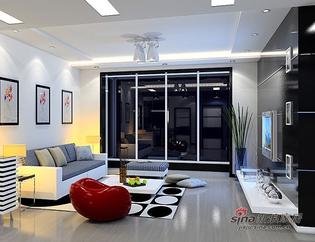 简约 三居 客厅图片来自用户2739081033在175平方黑白蓝超酷现代简约风格46的分享