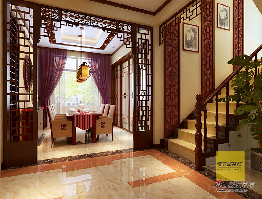 中式 别墅 餐厅图片来自用户1907696363在300平米一品山独栋别墅中式风格装修效果图59的分享