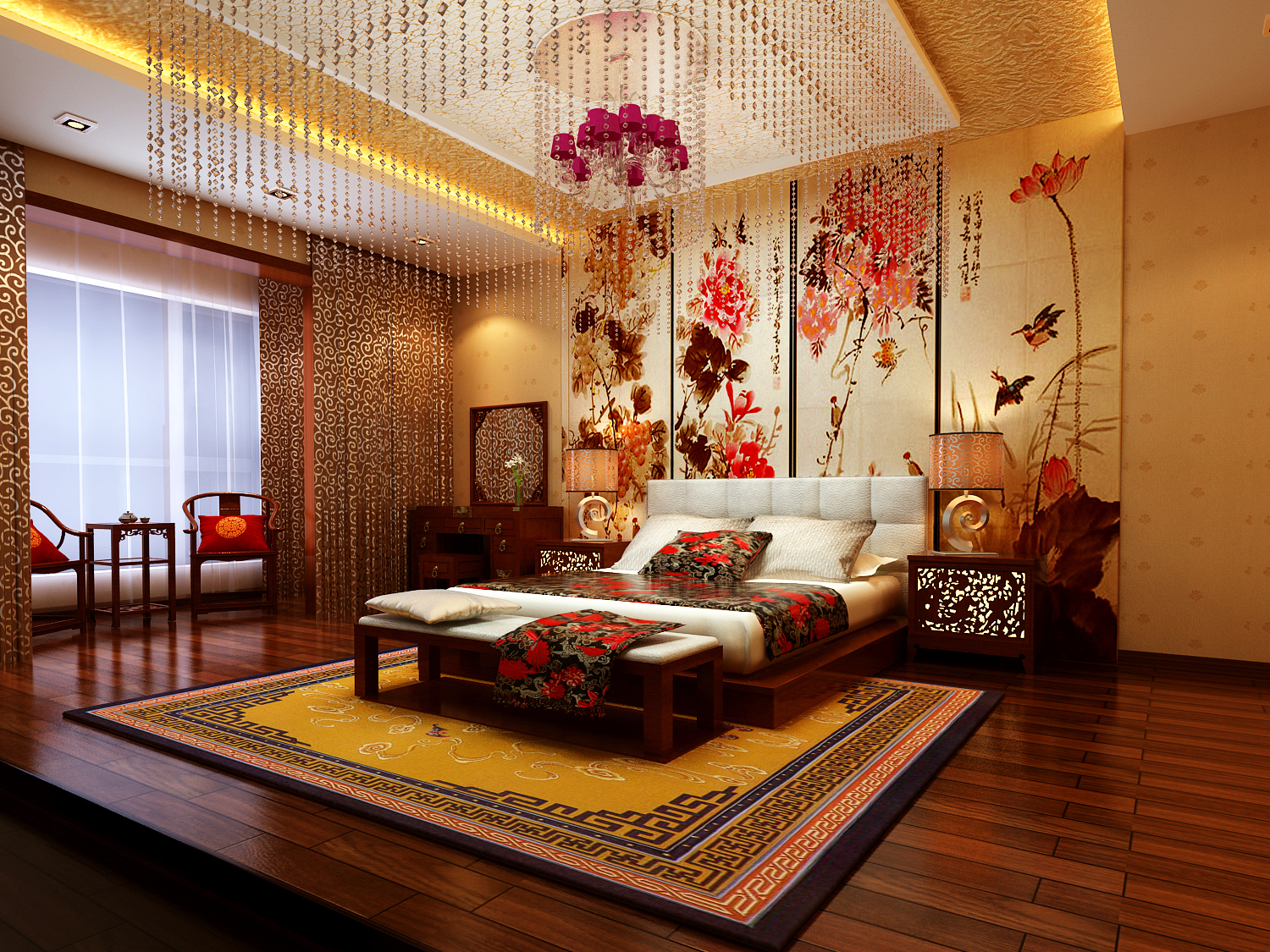 卧室图片来自元洲装饰在380平别墅混搭风格的分享
