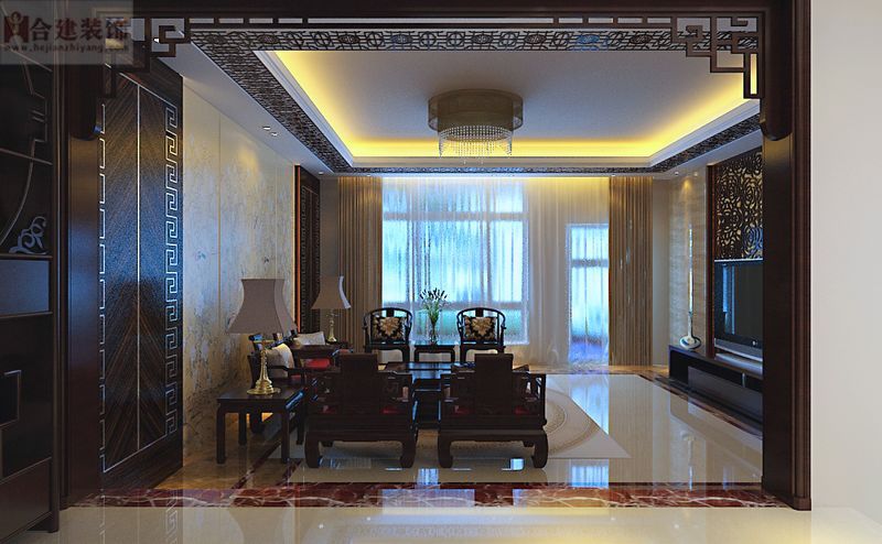 中式 别墅 客厅图片来自业之峰装饰旗舰店在江南山水中式别墅装修案例的分享