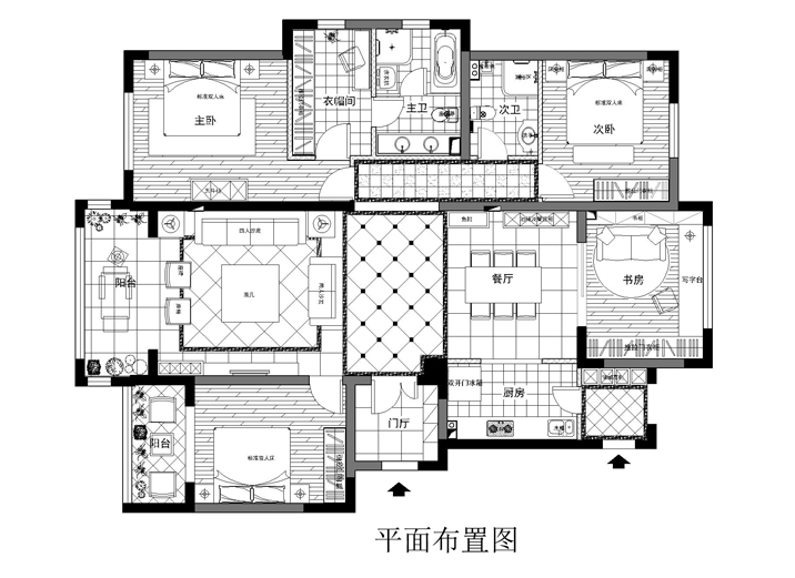 中式 三居 80后 收纳 小资 户型图图片来自实创装饰百灵在中式奢华住宅155平米旭辉御府的分享