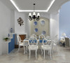 设计理念：餐厅是家居生活的心脏，不仅要美观而且要很实用。欧式的餐桌椅以及欧式的装扮还有淡蓝色的点缀使空间层次分明。