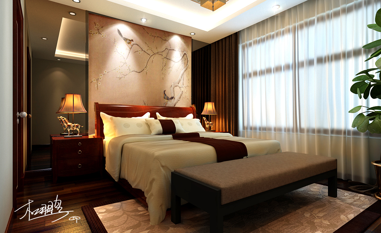 新中式风格 三居室装修 奢华大气 卧室图片来自上海实创-装修设计效果图在浦江颐城退台170平米洋房的分享