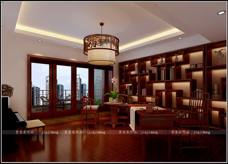 中式 别墅 书房图片来自北京御峰轩装饰唐山分公司在唐宁湾 260平 新中式风格的分享