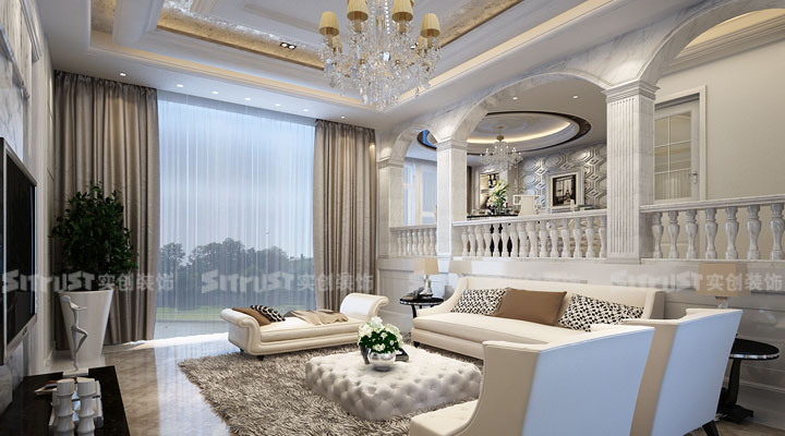 欧式 别墅 新古典 客厅图片来自西宁实创装饰在潮流个性370别墅诠释新古典风格的分享