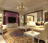 浪漫新古典客厅设计，紫色的电视墙为设计亮点，将浪漫优雅推向极致