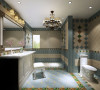 采用了地理石瓷砖，来体现整体的品质与质量，配有中式的浴室柜，整体效果更为明亮。