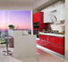 巧妙的色彩拥有神奇的魔法，玫瑰红钢琴烤漆让厨房即变得更灵动。
