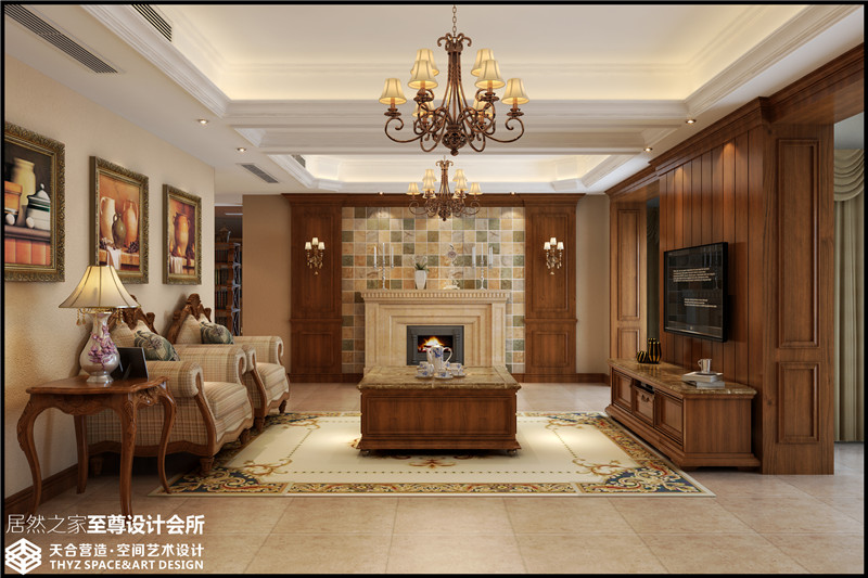客厅图片来自天合营造在复地东湖国际279平美式混搭风格的分享