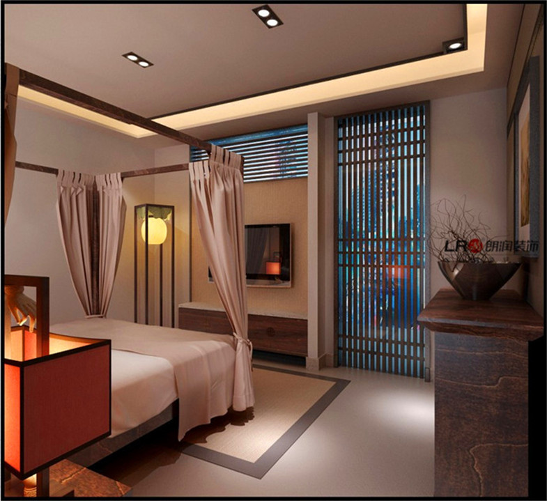 中式 二居 古典 质朴 80后 卧室图片来自朗润装饰工程有限公司在111.69㎡质朴东方风格2居室的分享