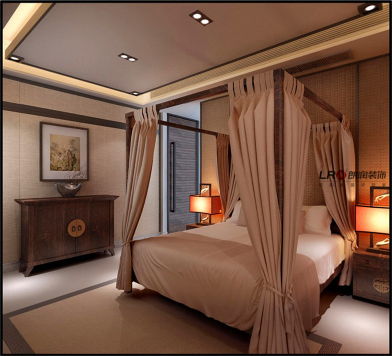 中式 二居 古典 质朴 80后 卧室图片来自朗润装饰工程有限公司在111.69㎡质朴东方风格2居室的分享