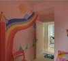 色彩斑斓的儿童房，像童话一样美丽的小公主的房间，采用了墙体彩绘哦。