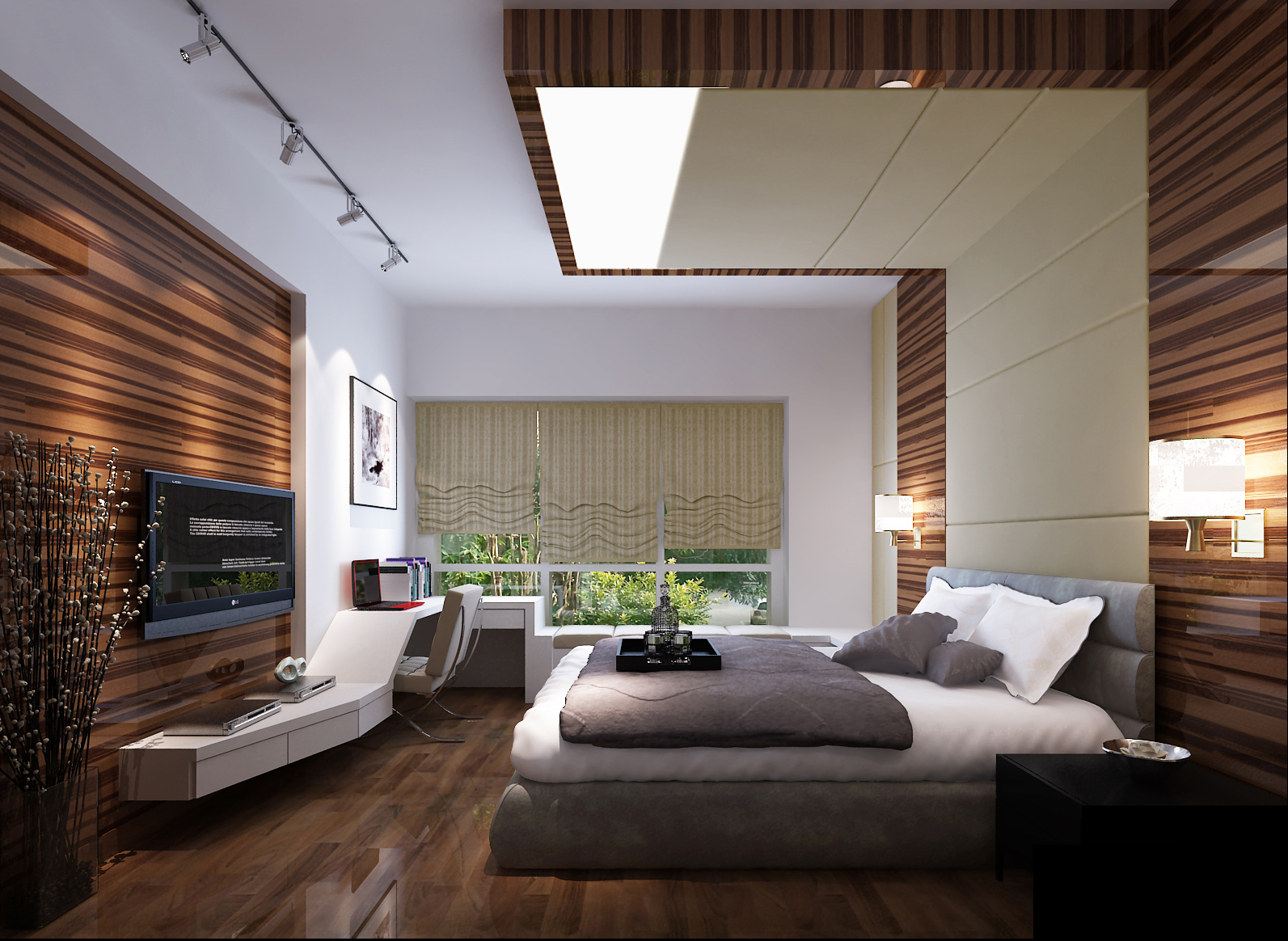 简约 三居 小资 卧室装修 卧室图片来自上海实创-装修设计效果图在恒盛豪庭125平米现代简约风格的分享