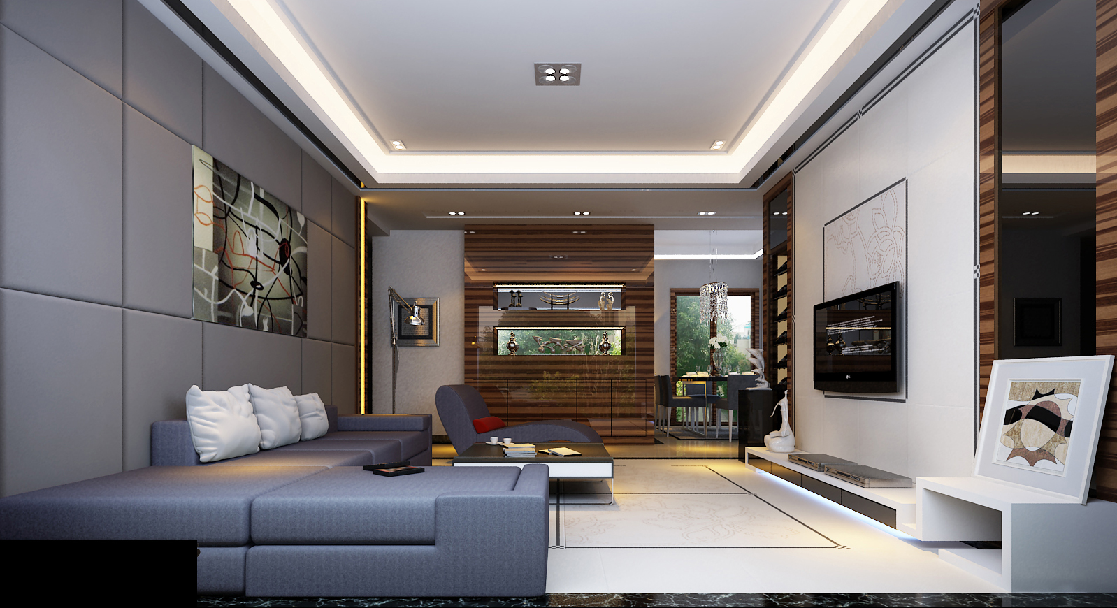 简约 三居 小资 卧室装修 客厅图片来自上海实创-装修设计效果图在恒盛豪庭125平米现代简约风格的分享