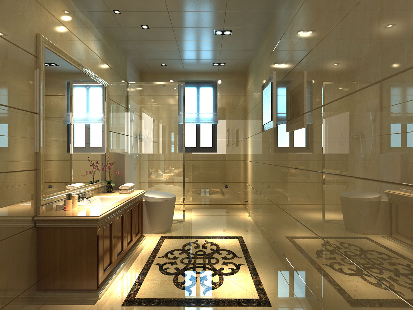 简约欧式 三居室装修 简约时尚 卫生间图片来自上海实创-装修设计效果图在150平米简约时间温馨的家的分享
