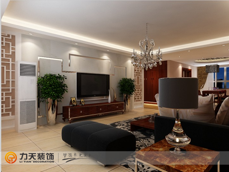 中式 三居 客厅图片来自阳光力天装饰在保利玫瑰湾-135㎡-现代中式的分享