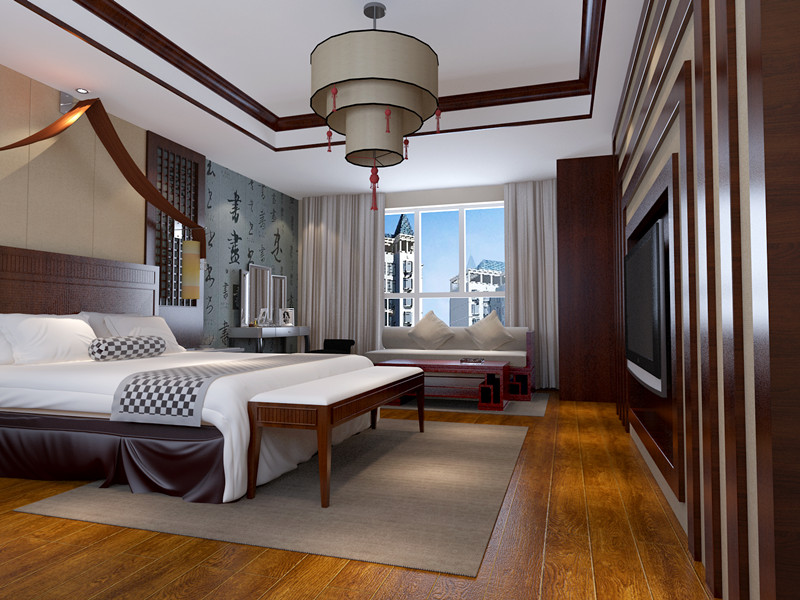 中式风格 别墅装修 稳重 卧室图片来自上海实创-装修设计效果图在200平米别墅中式风格的分享