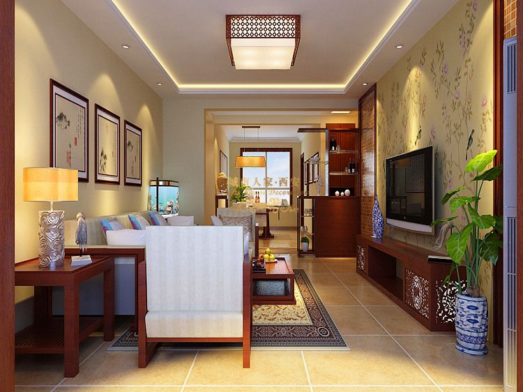 中式 四居室 客厅图片来自西安城市人家装饰公司在莱安逸珲139平米四居室装修设计的分享