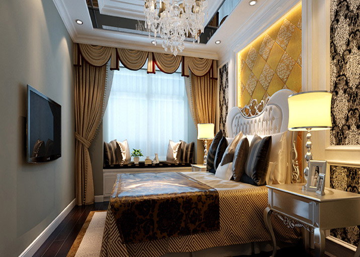 新古典欧式 三居 婚房设计 黑白搭 收纳 卧室图片来自上海实创-装修设计效果图在88平米欧式风格婚房的分享