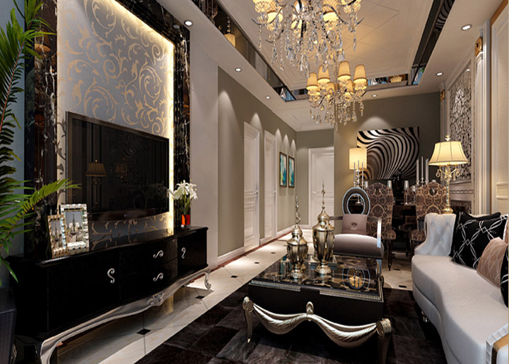 新古典欧式 三居 婚房设计 黑白搭 收纳 客厅图片来自上海实创-装修设计效果图在88平米欧式风格婚房的分享