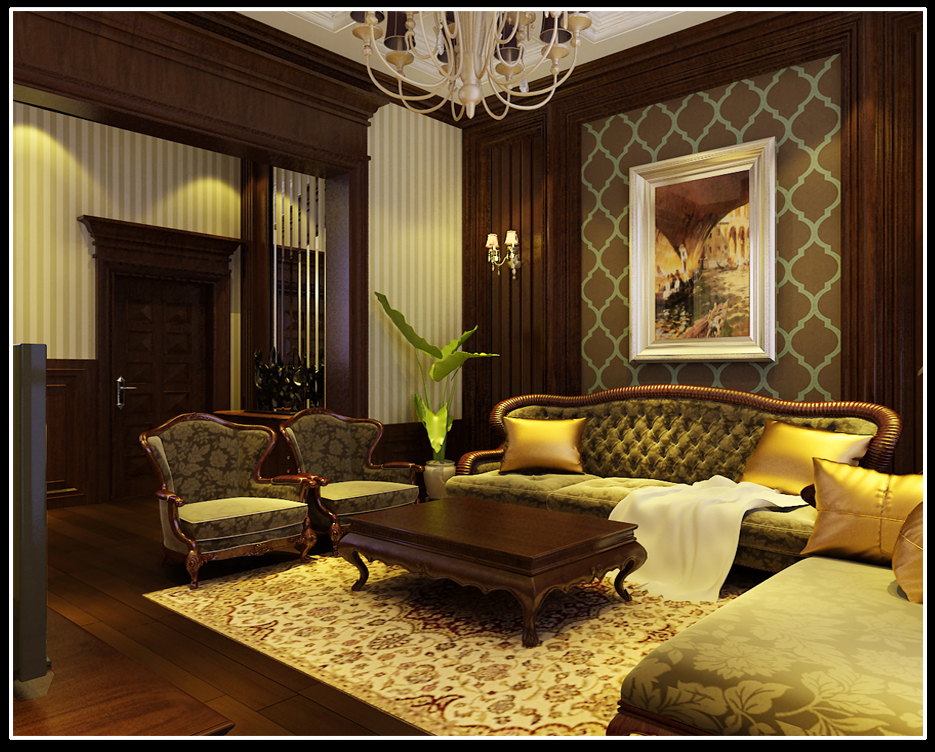 别墅 客厅图片来自张竟月在美式尽显奢华高档的分享