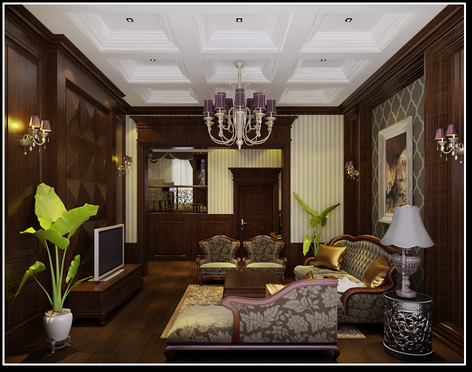 别墅 客厅图片来自张竟月在美式尽显奢华高档的分享