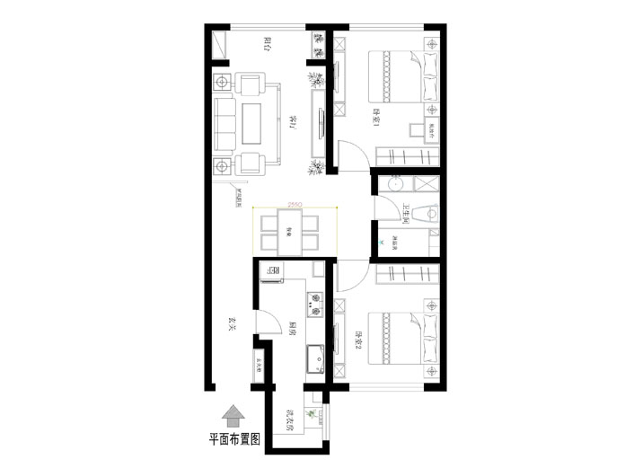 简约 二居 白领 收纳 80后 小资 户型图图片来自北京实创装饰集团在6.5万大包融泽嘉园93平简约两居的分享