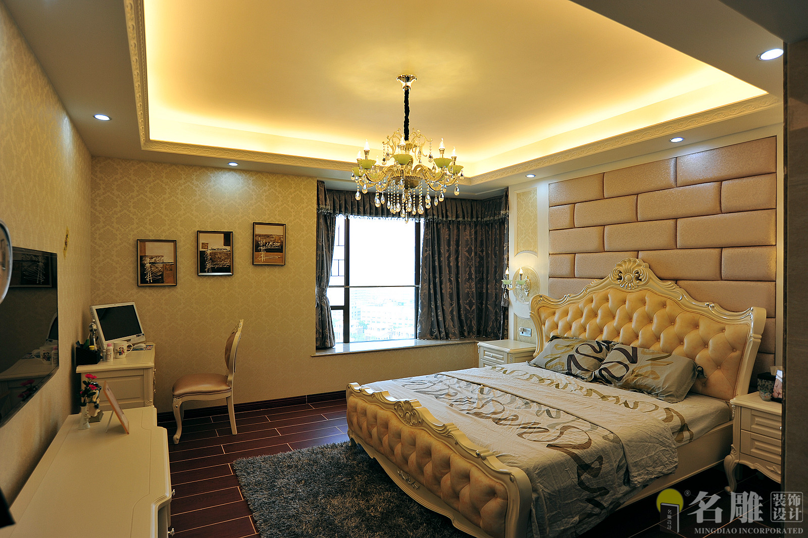 欧式 三居 80后 高富帅 欧式豪华 名雕装饰 卧室图片来自名雕装饰设计在198平欧式风格，豪华精致生活的分享