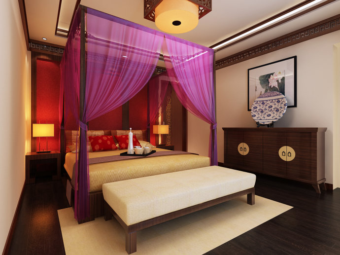 卧室图片来自北京元洲装饰在复式240平米打造中式古典之风的分享