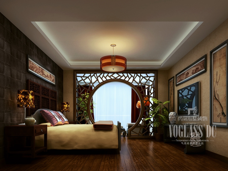 中式风格 卧室 客厅 餐厅 书房 影音室 卧室图片来自北京别墅装修案例在御汤山的分享