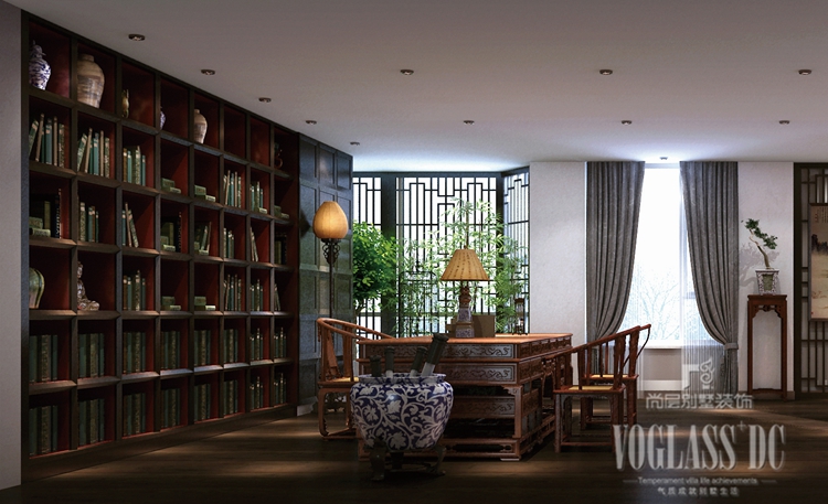 中式风格 卧室 客厅 餐厅 书房 影音室 书房图片来自北京别墅装修案例在御汤山的分享