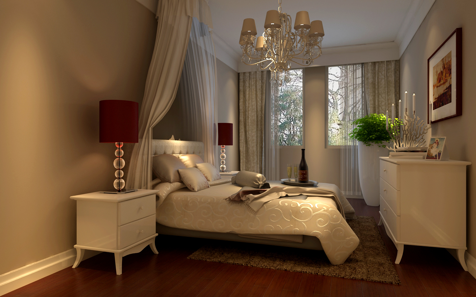 中式风格三居白领小资卧室装修效果图片