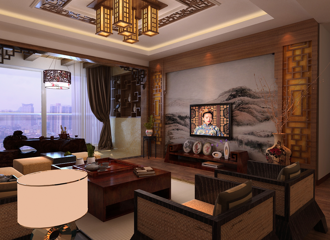 中式风格 三居 白领 小资 客厅图片来自今朝装饰小魏在新景家园中式风格的分享