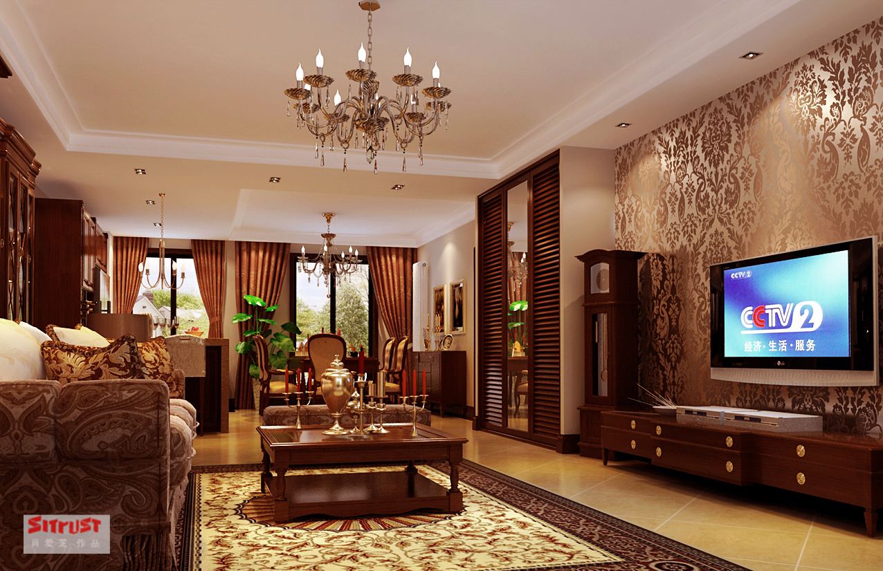 美式 三居 别墅 白领 混搭 客厅图片来自北京实创装饰集团在丰台大成郡三室两厅美式风格的分享