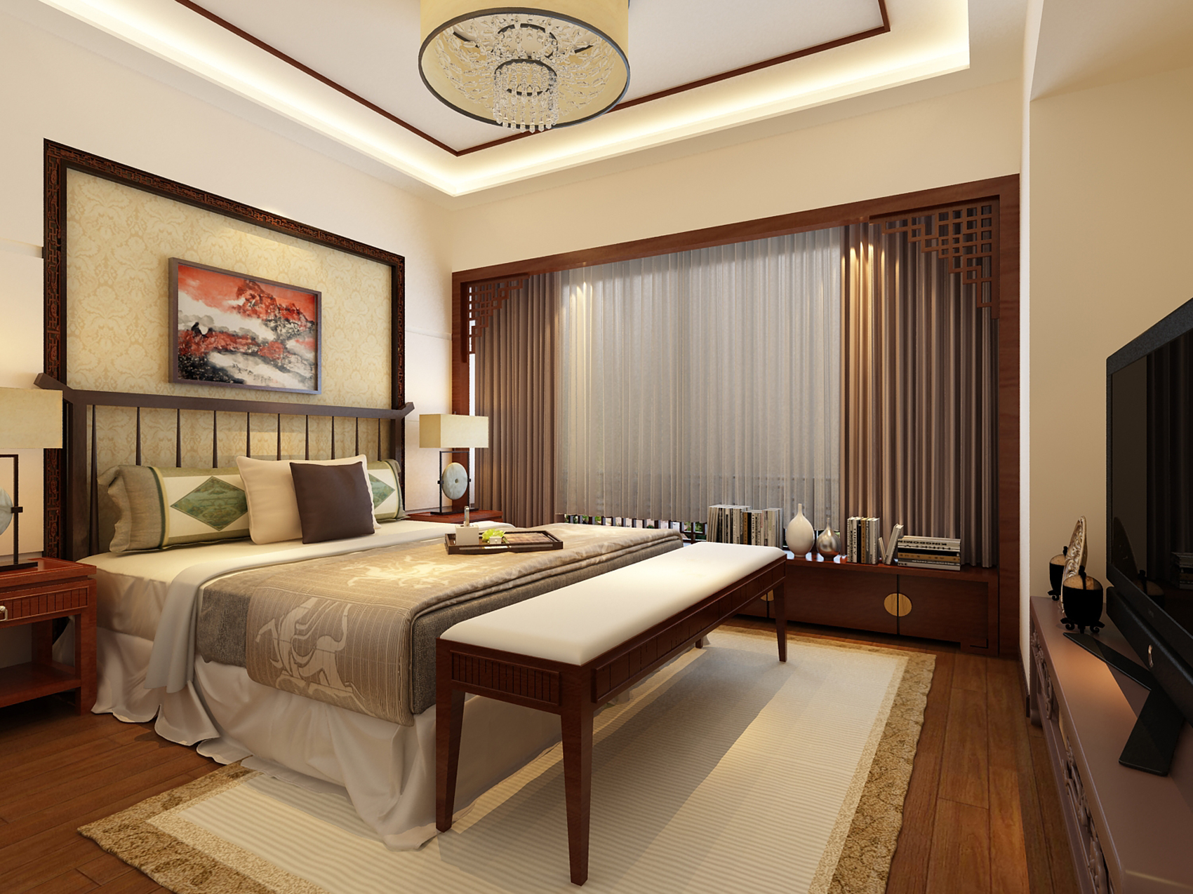 中式 一居室 装修 卧室图片来自实创装饰上海公司在一居室新中式风格装修的分享