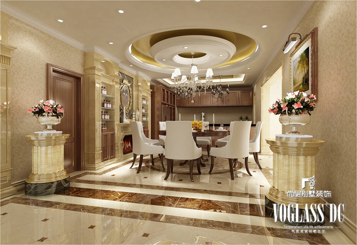 欧式 别墅 客厅 卧室 餐厅 卫生间 台球室 餐厅图片来自北京别墅装修案例在千平大宅奢华展示的分享