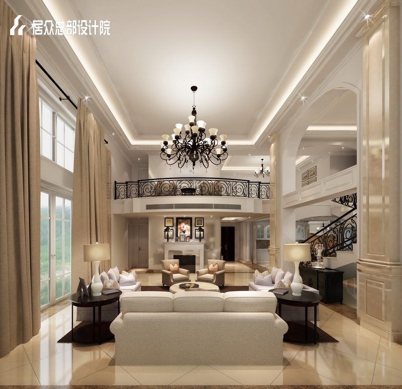 客厅图片来自居众装饰总部设计院在300平雍容华丽的欧式复式楼的分享