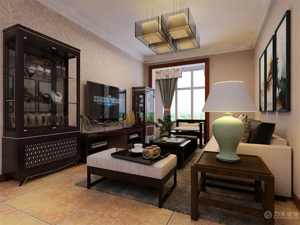 中式 二居 客厅图片来自阳光放扉er在泰达城河与海-107㎡-新中式风格的分享
