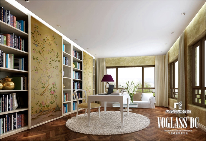 别墅 美式 客厅 卧室 书房 玄关 书房图片来自北京别墅装修案例在300平田园风格清新展示的分享