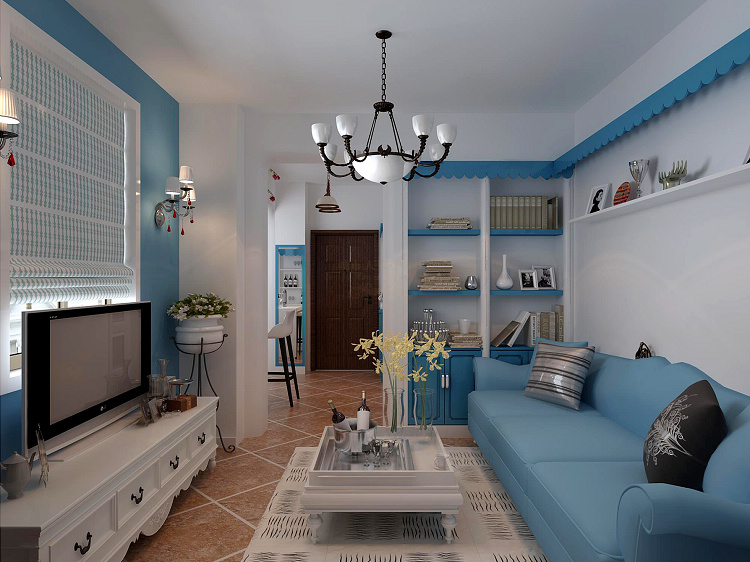地中海 公寓装修 蓝色 白色 仿古 客厅图片来自西安城市人家装饰王凯在48平米小公寓浪漫风情地中海的分享