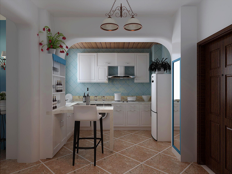 地中海 公寓装修 蓝色 白色 仿古 厨房图片来自西安城市人家装饰王凯在48平米小公寓浪漫风情地中海的分享