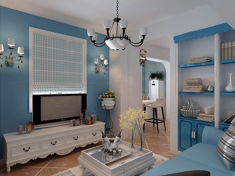 地中海 公寓装修 蓝色 白色 仿古 客厅图片来自西安城市人家装饰王凯在48平米小公寓浪漫风情地中海的分享