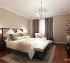 卧室壁纸与客厅一致，统一协调。深木色地板使空间感更强。
